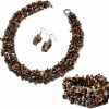 SHOP LC DELIVERING JOY Shop Lc Gemstone Chips Necklace, Earrings & Bracelet Set - Cluster Stainless Steel Jewelry For Women - Boho Beach Healing Crystal Jewelry - Necklace Length 18\" - Stretchable Braceletmothers Day Gifts Jewelry Sets