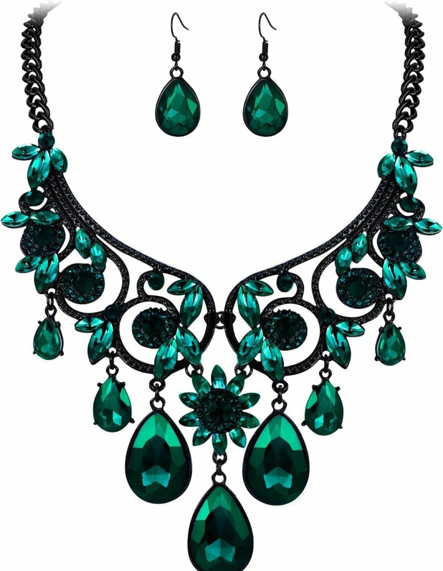 BriLove Brilove Women'S Tribal Ethnic Crystal Chunky Statement Necklace Dangle Earrings Set Jewelry Sets