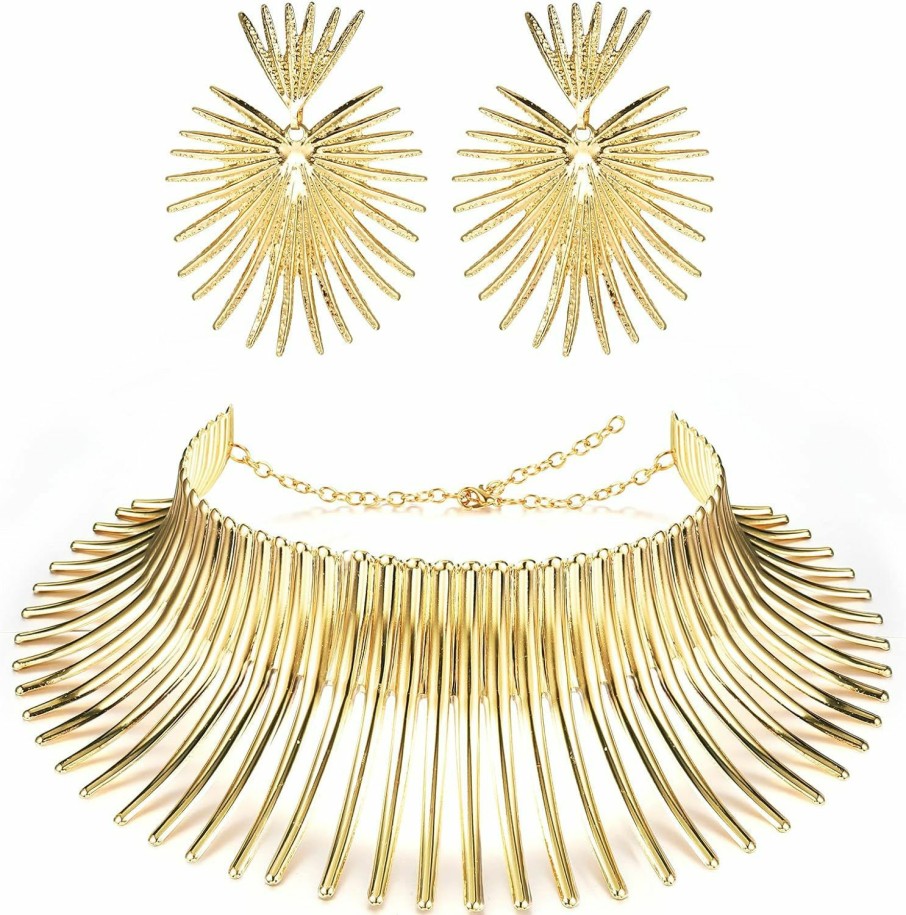 YADOCA Yadoca African Collar Choker Necklace Earrings Set For Women Gold Statement Tooth Shape Tribal African Jewelry Jewelry Sets