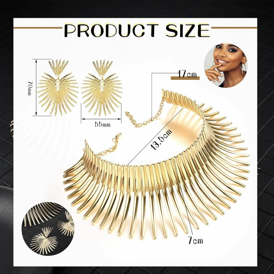 YADOCA Yadoca African Collar Choker Necklace Earrings Set For Women Gold Statement Tooth Shape Tribal African Jewelry Jewelry Sets