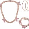 Hinly 3 Pieces Butterfly Cuban Jewelry Set Cuban Link Chain Necklace For Women Rhinestone Butterfly Pendant Necklace Rhinestone Butterfly Bracelet Large Hoop Earrings Bling Earrings Jewelry Sets