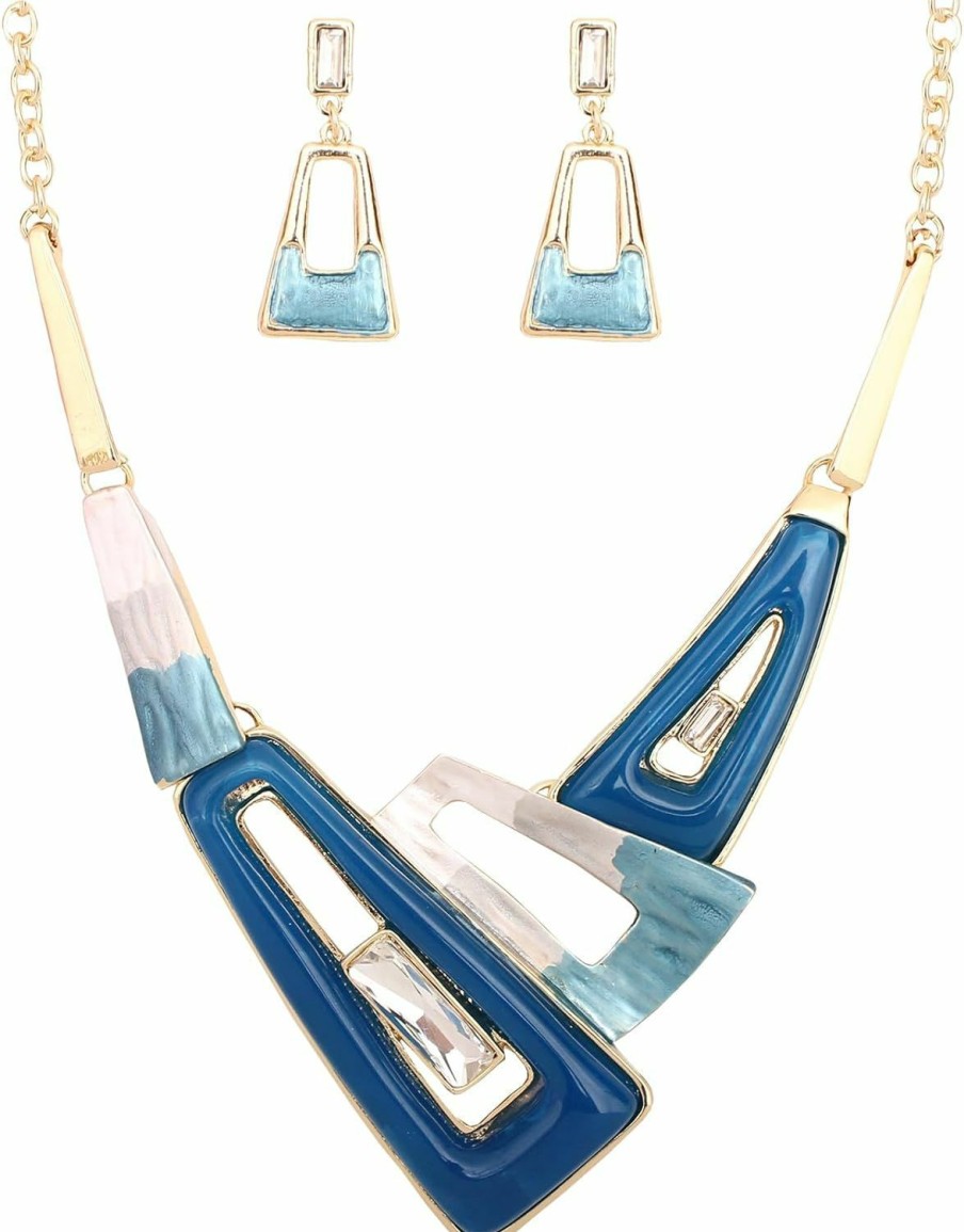 SFE Sfe Irregular Enamel Triangle Shape Shell Collar Bib Bohemian Boho Statement Necklace Earrings Fashion Costume Jewelry Set For Women Jewelry Sets