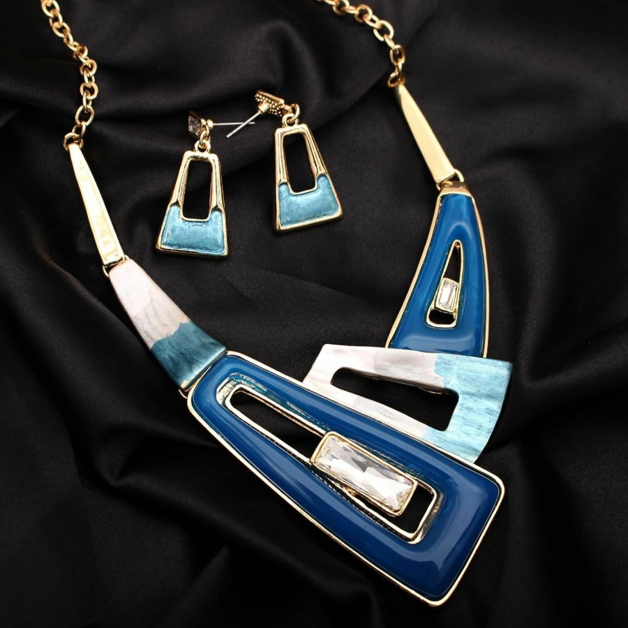 SFE Sfe Irregular Enamel Triangle Shape Shell Collar Bib Bohemian Boho Statement Necklace Earrings Fashion Costume Jewelry Set For Women Jewelry Sets