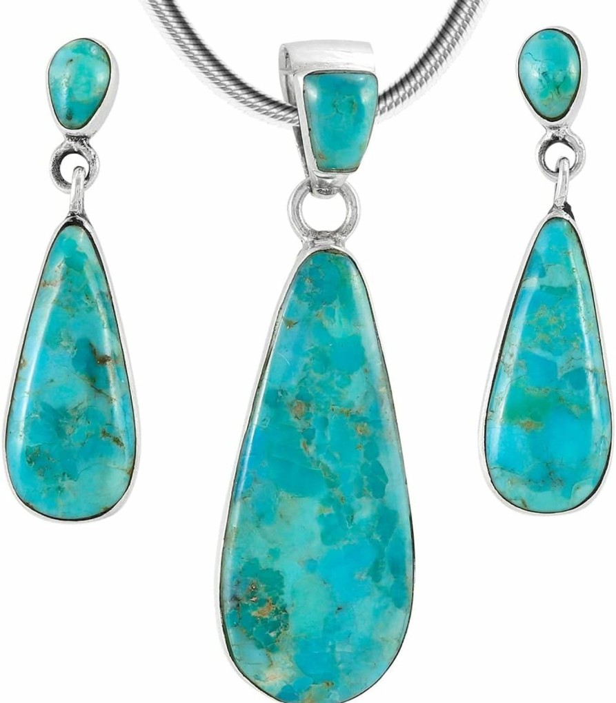 Turquoise Network Sterling Silver Genuine Turquoise Necklace & Earrings Matching Set (Choose Style) Jewelry Sets