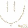 BriLove Brilove Wedding Bridal Jewelry For Women Cubic Zirconia Marquise Teardrop Leaf Cluster Y-Necklace Dangle Earrings Link Bracelet Set Jewelry Sets