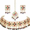 Crunchy Fashion Crunchy Fashion Bollywood Traditional Indian Wedding Gold Plated Red Meena Hasli Set For Women/Girls Jewelry Sets