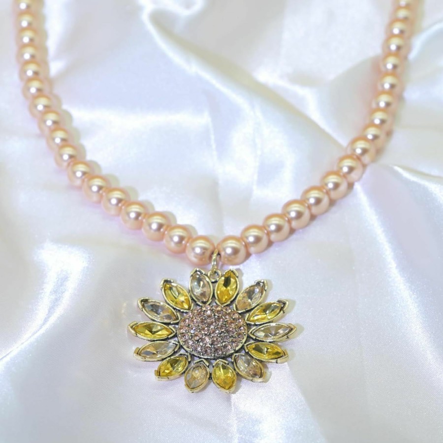 wolin Wolin Fake Pearl And Rhinestone Necklace And Earring Jewelry Set Dainty Flower Necklace 1920S' Vintage Style Colorful Wedding Necklaces For Brides-Rose Gold Necklace And Earrings Rings Set Jewelry Sets