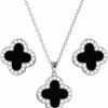 SHINYY Four Leaf Black Clover Necklace Earring Set For Women 18K Gold Plated Stainless Steel Crystal Pendant 4 Leaf Lucky Ear Studs Jewelry Gift For Mother And Daughter Jewelry Sets