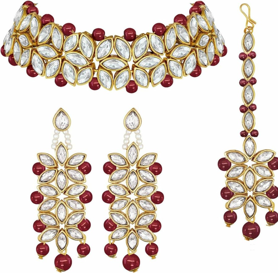 Aheli Aheli Gold Plated Kundan Jewelry Necklace With Earring Set For Women Jewelry Sets