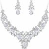 EVER FAITH Ever Faith Women'S Crystal Elegant Bridal Floral Cluster Teardrop Statement Necklace Earrings Set Jewelry Sets