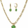 Moonffay Moonffay Sage Green Jewelry Set For Women,Stainless Steel Paperclip Choker Chain Plated 18K Gold Jewerly Set,Natural Stone Pendant Necklace And Earrings Set Spiritual Jewelry Jewelry Sets