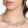 AMLY MJ JEWELLERY Amly Mj Jewellery Silver Plated Necklace With Drop Earrings, Red Ruby American Diamond Stylish Jewelry Set For Women & Girls, Perfect For Wedding & Engagement, 23003 Jewelry Sets