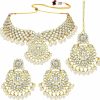 Aheli Aheli Elegant Wedding Party Wear Faux Kundan Studded Short Necklace Earrings With Maang Tikka Set Indian Ethnic Bollywood Fashion Jewelry For Women Jewelry Sets