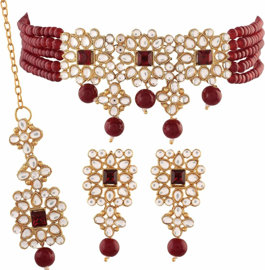 I Jewels I Jewels Valentines Day Gifts For Her 18K Gold Plated Indian Bollywood Light Weighted Kundan Pearl Studded Jewelry Set For Women (Ml224) Jewelry Sets