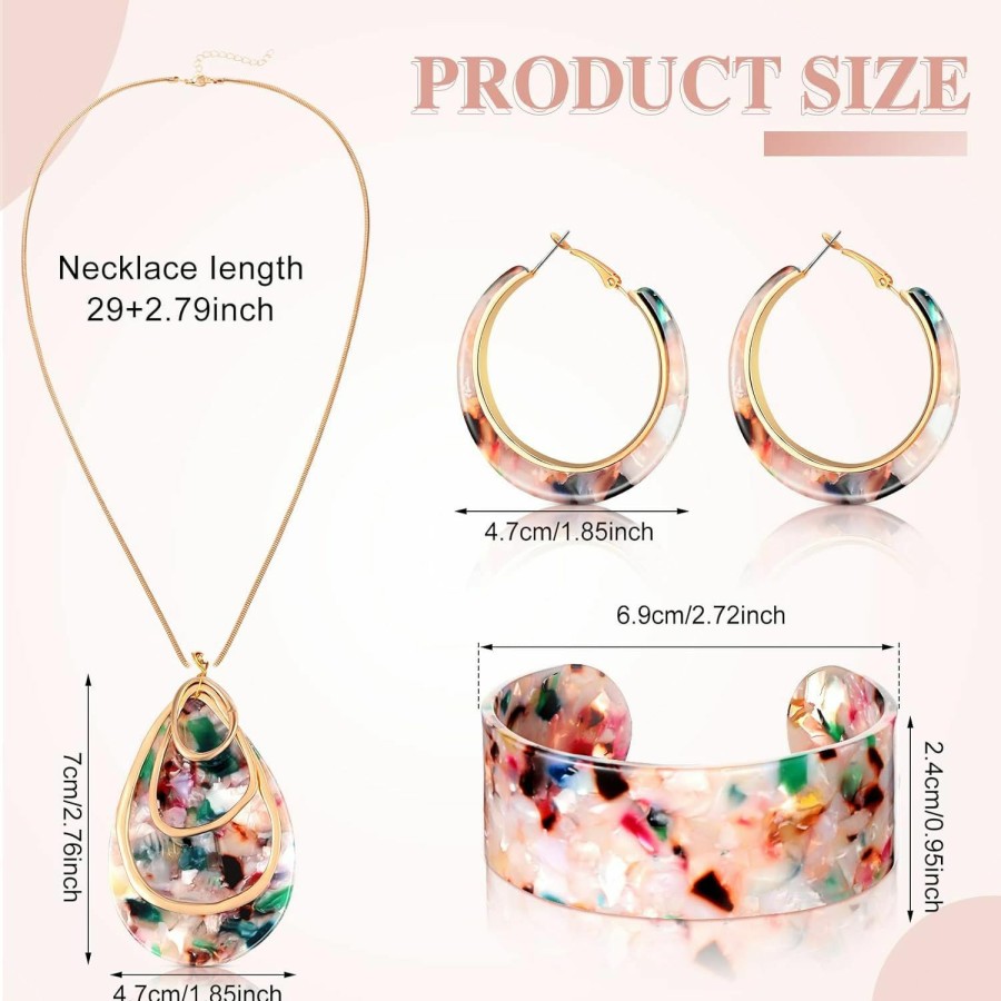 Kenning Kenning 4 Pcs Acrylic Jewelry Set For Women Statement Boho Resin Earrings Necklace Bracelet Stylish Jewelry Set For Women Girls Jewelry Sets