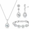 HAIAISO Haiaiso Bridal Jewelry Set Wedding Crystal Necklace Bracelet Clip On Earrings Rhinestone Pendant Teardrop Dangle Clip On Earrings Prom Bridal Party Bridesmaid Jewelry Set For Women Jewelry Sets