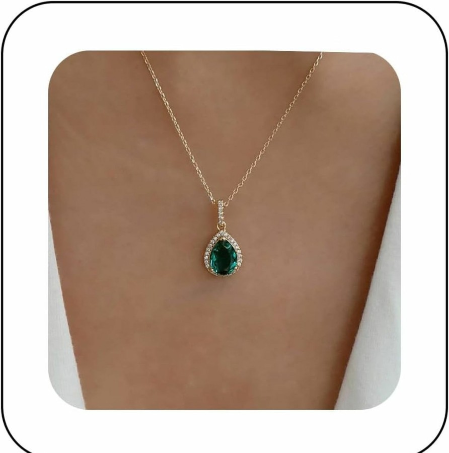 Sttiafay Sttiafay Vintage Teardrop Emerald Necklace Emerald Crystal Pendant Earrings Green Gem Necklace Gold Cz Emerald Waterdrop Necklace Jewelry For Women And Girls Jewelry Sets