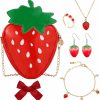 Yingzhao 6 Pcs Fruit Jewelry Set Purse Cross Body Chain Bag Cute Dangle Earrings Necklace Bracelet Ring Bow For Girl Women Jewelry Sets