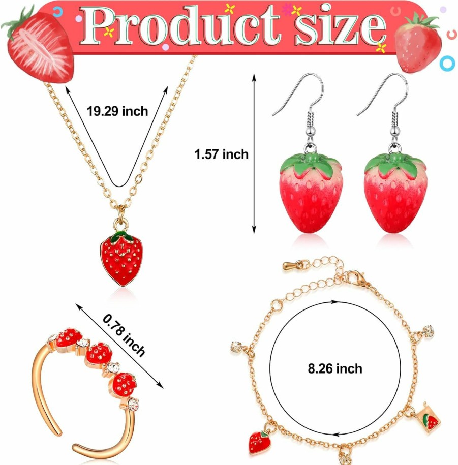 Yingzhao 6 Pcs Fruit Jewelry Set Purse Cross Body Chain Bag Cute Dangle Earrings Necklace Bracelet Ring Bow For Girl Women Jewelry Sets