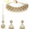 Priyaasi Priyaasi Pink Kundan Pearl Indian Jewelry Set For Women | Necklace Set With Jhumka Earring & Maang Tikka | Gold-Plated | Floral-Leaf Design | Indian Bridal Jewelry Set For Wedding Jewelry Sets