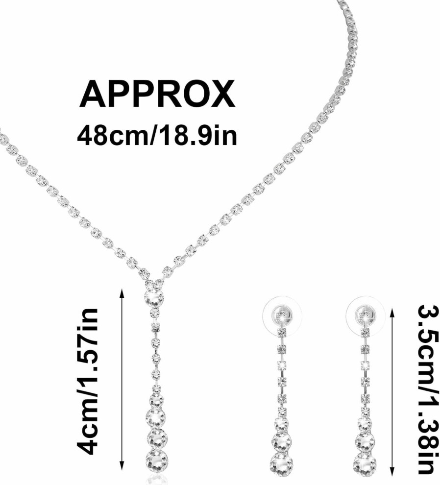 Yolev Bridal Wedding Jewelry Set Rhinestone Wedding Jewelry Set Silver Bridal Necklace Earrings Set Brides Bridesmaid Prom Costume Jewelry Set For Women And Girls Jewelry Sets