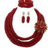 Hibeads 3 Rows Handmade Nigerian African Crystal Beads Jewelry Set Costume Bridal Necklace Jewelry Sets