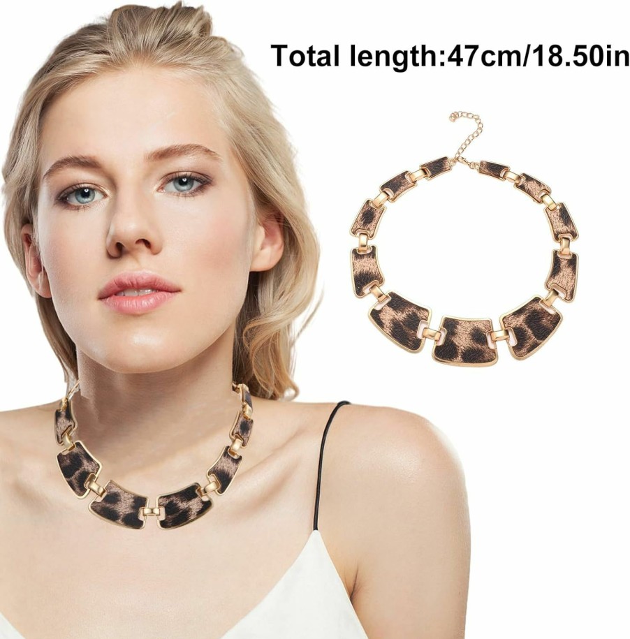 Generic 2 Pieces Leopard Jewelry Set For Women Special Jewelry For Women Personalized Choker Necklace Set Dainty Necklace Set Dangle Necklace Earrings Set For Wedding Party Jewelry Sets