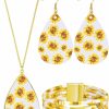 Hicarer Hicarer 3 Pieces Sunflower Print Jewelry Set Sunflower Multi-Layer Bracelets Faux Leather Dangle Earrings Necklace For Women Jewelry Sets