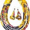 BintaRealWax Bintarealwax African Necklace Earrings Set Ankara Fabric Print Multilayer Woven Rope Choker Layered Strand Collar Jewelry Sets