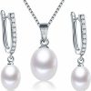 HENGSHENG Hengsheng Genuine Pearl Jewelry Set Pearl Pendant Necklace &Pearl Earrings Set Zircon Dangle Drop Earrings S925 Sterling Sliver Wedding Gift Jewelry Sets