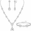 FIBO STEEL Fibo Steel Clip On Rhinestone Jewelry Set For Women Party Prom Bridal Bridesmaid Jewelry For Wedding Teardrop Pendant Earrings Necklace Bracelets Set Jewelry Sets