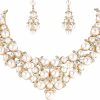 BriLove Brilove Women'S Wedding Bridal Crystal Cream Simulated Pearl Cluster Statement Necklace Dangle Earrings Set Jewelry Sets