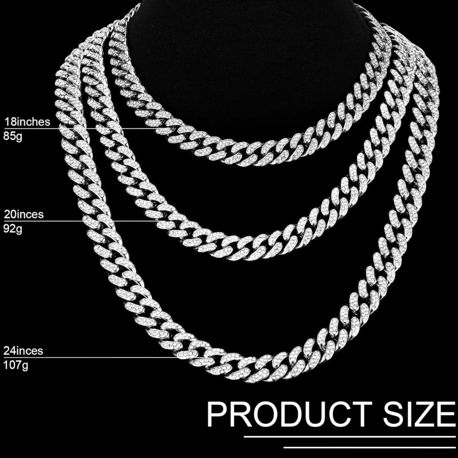 Batiyeer Batiyeer Cuban Link Chain Necklace Bracelet Rhinestone Earrings Bling Necklace Bracelet Crystal Big Circle Earring For Women Jewelry Sets