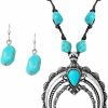 Rosemarie & Jubalee Rosemarie & Jubalee Women'S Western Style Statement Squash Blossom Pendant With Turquoise Stone And Vegan Suede Necklace Earrings Set, 18\"+3\" Extender Jewelry Sets