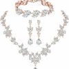 Udalyn Udalyn Rhinestone Bridesmaid Jewelry Sets For Women Necklace And Earring Set For Wedding With Crystal Bracelet Jewelry Sets