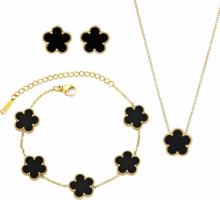 UOOANUO Uooanuo Clover Neckalce Earring Set For Women 14K Gold Plated Stainless Steel Four Leaf Clover Jewelry Set Gift Jewelry Sets