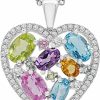 Timeless Love Timeless Love Created White Sapphire And Multi-Stone Heart Pendant Set In Polished Sterling Silver - Luxury Hadcrafted Jewelry For Women Jewelry Sets