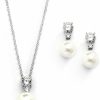 Mariell Mariell Pearl Wedding Necklace Earrings Set With Cz Crystal, Jewelry For Brides, Bridesmaid, Mother'S Day Jewelry Sets