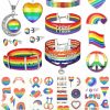 YADOCA Yadoca 16 Pcs Lgbtq Accessories Gay Pride Necklaces Bracelets Brooch Earrings Set For Women Men Rainbow Lesbian Biual Gay Pride Stuff Lgbt Stickers Jewelry Sets