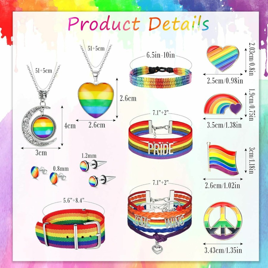 YADOCA Yadoca 16 Pcs Lgbtq Accessories Gay Pride Necklaces Bracelets Brooch Earrings Set For Women Men Rainbow Lesbian Biual Gay Pride Stuff Lgbt Stickers Jewelry Sets