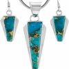 Turquoise Network Turquoise Network 925 Sterling Silver Matching Pendant & Earrings Set Genuine Gemstones 20" Necklace Jewelry Sets