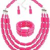 Fodattm Fodattm Multi Layer Handmade Bead Strand Cluster With Necklace Bracelet And Earrings Set For Women Lady Acrylic Beads Statement Strand Necklaces Jewelry Sets