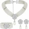 Maitys Maitys 3 Pcs 1920S Pearl Jewelry Set Including Vintage Flapper Earrings Multilayer Imitation Pearl Necklace Bracelet For Women Girls Jewelry Sets