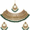 I Jewels I Jewels Gold Plated Indian Wedding Bollywood Kundan Pearl Choker Necklace Jewellery & Earrings Set For Women/Girls (M4173G) Jewelry Sets