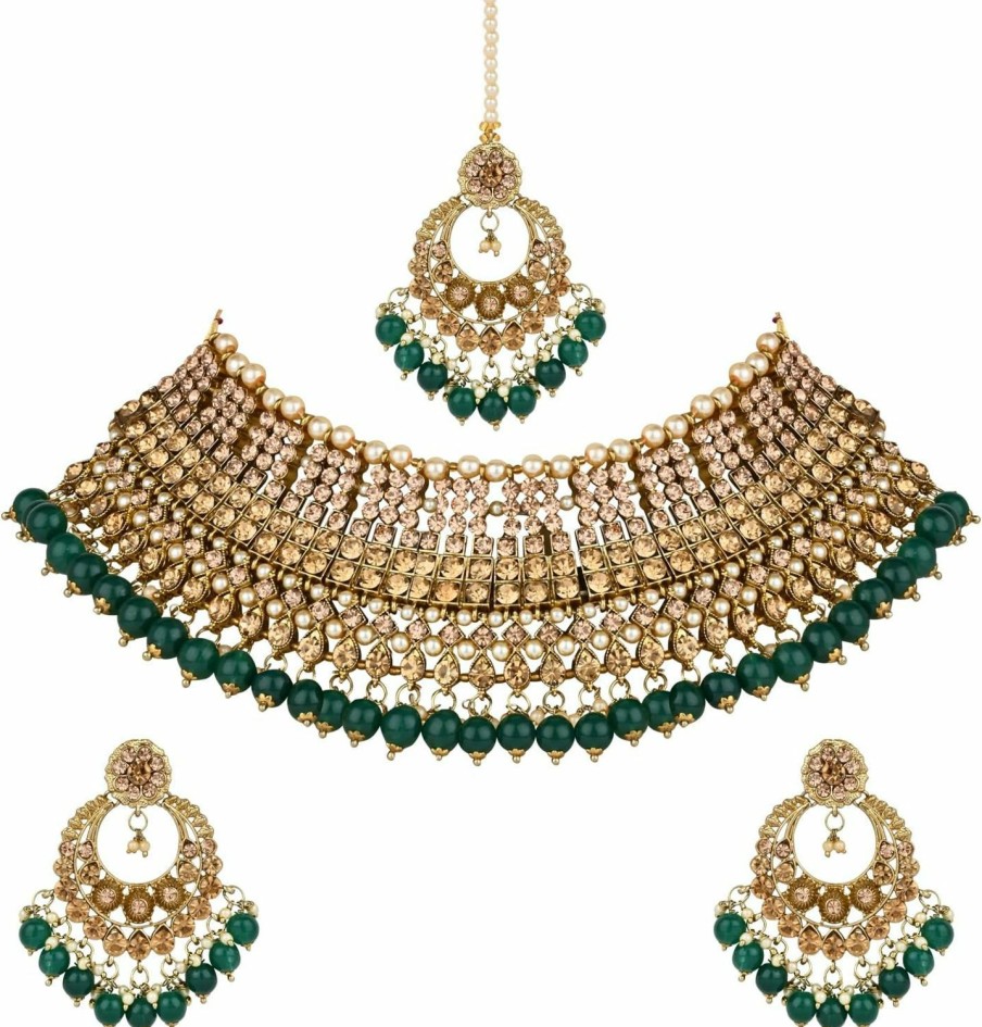 I Jewels I Jewels Gold Plated Indian Wedding Bollywood Kundan Pearl Choker Necklace Jewellery & Earrings Set For Women/Girls (M4173G) Jewelry Sets