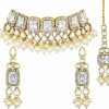 Aheli Aheli Traditional Faux Stone Nekclace Earrings Maang Tikka Bollywood Wedding Party Jewelry Set For Women (White) Jewelry Sets