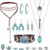 Jstyle Jstyle Western Jewelry For Women Vintage Bohemian Turquoise Pendant Necklace, Long Chorker Necklace, Turquoise Drop Dangle Earrings,Multi-Layer Wraps Bracelet, Turquoise Rings Set For Women Girls Boho Jewelry Set Jewelry Sets