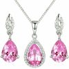 JIANGXIN Jiangxin Teardrop Birthstone 925 Sterling Silver Rhodium Plated Gemstone Jewelry Set For Women Stud Earring Pendant Necklace 16~18Inch Italian Box Chain Jewelry Sets