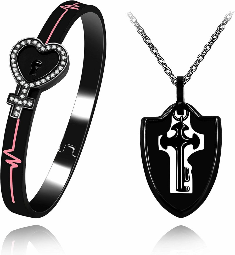 Uloveido Uloveido Rose Gold Plated Titanium Matching Puzzle Couple Heart Lock Bracelet And Key Pendant Necklace For Men And Women Jewelry Sets