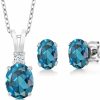 Gem Stone King Gem Stone King 925 Sterling Silver London Blue Topaz Pendant And Earrings Jewelry Set For Women (3.15 Cttw, Gemstone Birthstone, With 18 Inch Silver Chain) Jewelry Sets